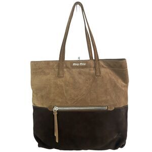 Miu Miu Two Tone Suede Shopper Tote Brown Authentic